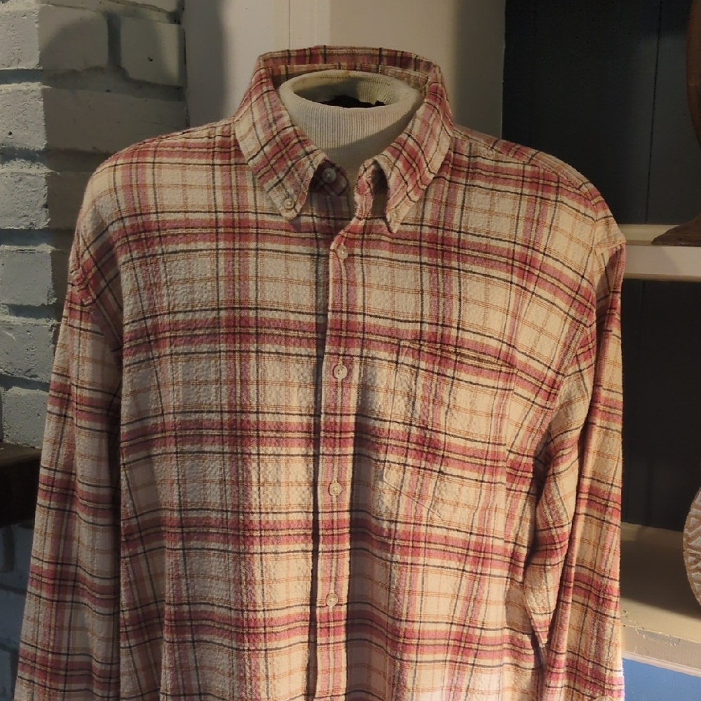 Primark Red and Cream Casual Button Down Shirt